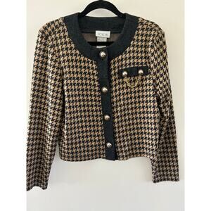 Y2K 90s academia houndstooth print formal office siren corpcore blazer buttons M